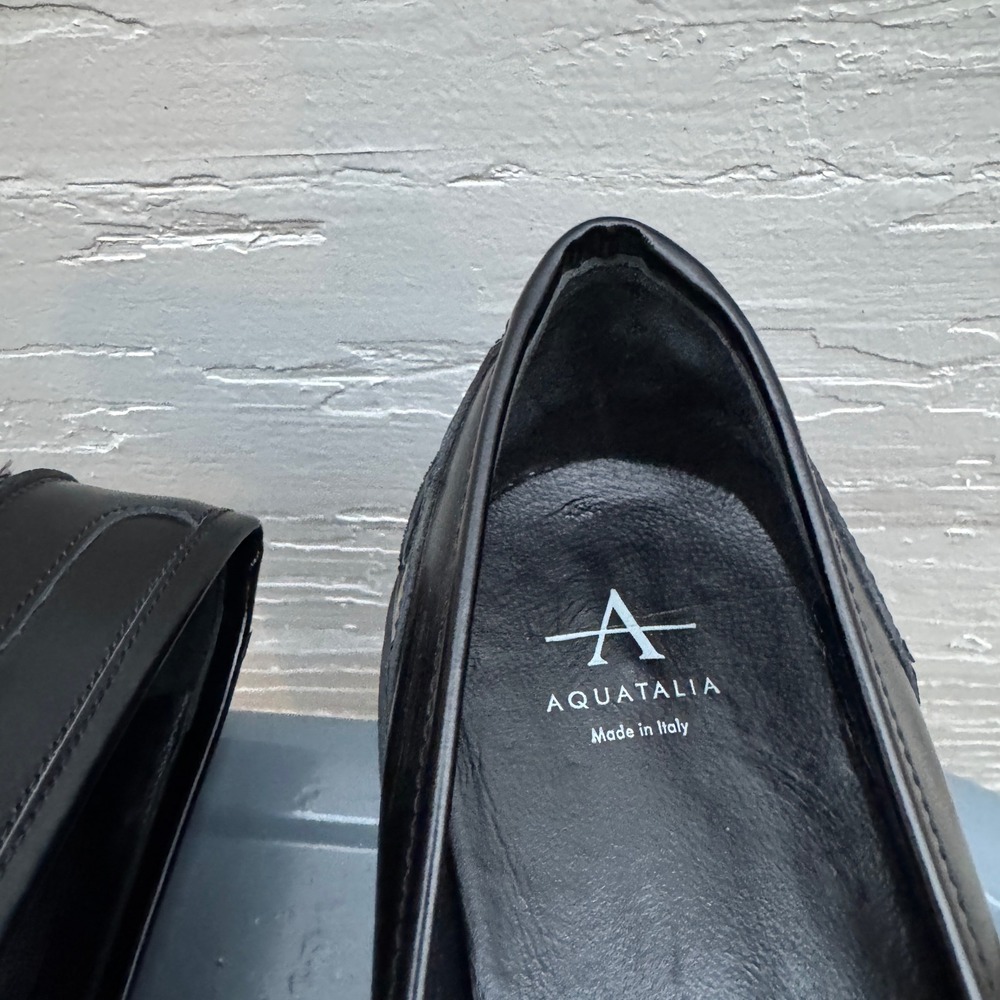 Aquatalia Platform Penny Loafers 10 Black Leather Chunky Lug Sole Waterproof y2k - Picture 8 of 11